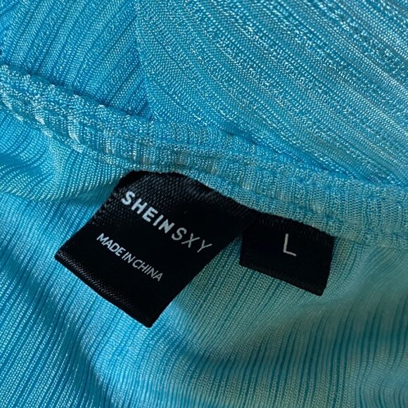 Turquoise Blue Ribbed Dress Large‎ Bodycon Stretch Dress Sexy Party Tight Cute - Picture 6 of 8